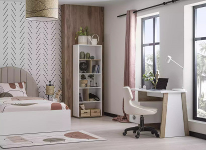 Children's Room Desk Set 2-piece Shelf Computer Wood White